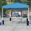image:imageFlash Furniture Harris 10x10 White Pop Up Event Canopy Tent with Wheeled Case and Folding Bench Set  Portable Tailgate Camping Event SetBlue
