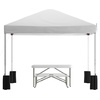 image:imageFlash Furniture Harris 10x10 White Pop Up Event Canopy Tent with Wheeled Case and Folding Bench Set  Portable Tailgate Camping Event SetWhite
