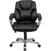 image:imageFlash Furniture Heather MidBack Black LeatherSoft Layered Upholstered Executive Swivel Ergonomic Office Chair with Silver Nylon Base and Arms