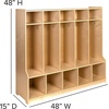 image:imageFlash Furniture Hercules Wooden 5Section School Coat Locker with Bench Cubbies and Storage Hooks Preschool Cubby Organizer 48H x 48L Natural48H x 48L  5 Cubbies Locker
