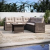 image:imageFlash Furniture Huck Wicker Rattan Conversation Set Versatile IndoorOutdoor Use LShaped Sofa and Dining Table WeatherResistant Cushions BeigeBrownBeige CushionsBrown Frame