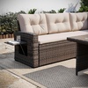 image:imageFlash Furniture Huck Wicker Rattan Conversation Set Versatile IndoorOutdoor Use LShaped Sofa and Dining Table WeatherResistant Cushions BeigeBrownBeige CushionsBrown Frame