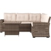 image:imageFlash Furniture Huck Wicker Rattan Conversation Set Versatile IndoorOutdoor Use LShaped Sofa and Dining Table WeatherResistant Cushions BeigeBrownBeige CushionsBrown Frame