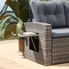image:imageFlash Furniture Huck Wicker Rattan Conversation Set Versatile IndoorOutdoor Use LShaped Sofa and Dining Table WeatherResistant Cushions BeigeBrownGray CushionsGray Frame