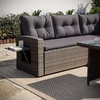 image:imageFlash Furniture Huck Wicker Rattan Conversation Set Versatile IndoorOutdoor Use LShaped Sofa and Dining Table WeatherResistant Cushions BeigeBrownGray CushionsGray Frame