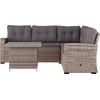 image:imageFlash Furniture Huck Wicker Rattan Conversation Set Versatile IndoorOutdoor Use LShaped Sofa and Dining Table WeatherResistant Cushions BeigeBrownGray CushionsGray Frame