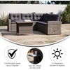 image:imageFlash Furniture Huck Wicker Rattan Conversation Set Versatile IndoorOutdoor Use LShaped Sofa and Dining Table WeatherResistant Cushions BeigeBrownGray CushionsGray Frame