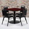 image:imageFlash Furniture Jamie 36 Square Walnut Laminate Table Set with Round Base and 4 Black Trapezoidal Back Banquet ChairsMahogany TopBlack Vinyl Seat