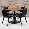 image:imageFlash Furniture Jamie 36 Square Walnut Laminate Table Set with Round Base and 4 Black Trapezoidal Back Banquet ChairsNatural TopBlack Vinyl Seat