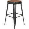 image:imageFlash Furniture Kai Commercial Grade IndoorOutdoor Bar Height Stool  Black Metal Frame  Black Poly Resin Seat  30 High  BacklessBlackTeak