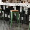 image:imageFlash Furniture Kai Commercial Grade IndoorOutdoor Bar Height Stool  Black Metal Frame  Black Poly Resin Seat  30 High  BacklessGreenTeak