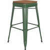 image:imageFlash Furniture Kai Commercial Grade IndoorOutdoor Bar Height Stool  Black Metal Frame  Black Poly Resin Seat  30 High  BacklessGreenTeak