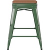 image:imageFlash Furniture Kai Commercial Grade IndoorOutdoor Bar Height Stool  Black Metal Frame  Black Poly Resin Seat  30 High  BacklessGreenTeak