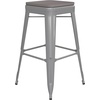 image:imageFlash Furniture Kai Commercial Grade IndoorOutdoor Bar Height Stool  Black Metal Frame  Black Poly Resin Seat  30 High  BacklessSilverGray