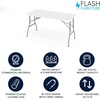 image:imageFlash Furniture Kathryn 5 Rectangular Plastic Folding Event Table with Carrying Handle BiFold Portable Banquet Table for IndoorOutdoor Events White 2725D x 60W x 34H