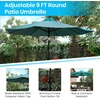 image:imageFlash Furniture Lark 3 Piece Outdoor Patio Table Set  Natural Faux Teak Dining Table  30 x 48 Synthetic Teak Patio Table with Teal Umbrella and BaseTeal