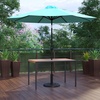 image:imageFlash Furniture Lark 3 Piece Outdoor Patio Table Set  Natural Faux Teak Dining Table  30 x 48 Synthetic Teak Patio Table with Teal Umbrella and BaseTeal