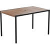 image:imageFlash Furniture Lark 5 Piece Outdoor Dining Table Set  Synthetic Teak Poly Slats  30 x 48 Steel Framed Table with Umbrella Holder Hole  4 Stackable Club Chairs