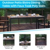 image:imageFlash Furniture Lark 7 Piece Patio Table Set  4 Synthetic Stackable Faux Teak Chairs  30 x 48 Faux Teak Table  Teal Umbrella with BaseTeal