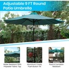 image:imageFlash Furniture Lark 7 Piece Patio Table Set  4 Synthetic Stackable Faux Teak Chairs  30 x 48 Faux Teak Table  Teal Umbrella with BaseTeal