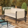 image:imageFlash Furniture Lea IndoorOutdoor Loveseat with Cushions  Modern Steel Framed Chair with Storage Pockets Black with Beige Cushions
