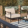 image:imageFlash Furniture Lea IndoorOutdoor Patio Chair with Cushions  Modern Aluminum Framed Chair with Teak Accented Arms Black with Beige CushionsBeige