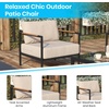 image:imageFlash Furniture Lea IndoorOutdoor Patio Chair with Cushions  Modern Aluminum Framed Chair with Teak Accented Arms Black with Beige CushionsBeige