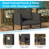 image:imageFlash Furniture Lea IndoorOutdoor Patio Chair with Cushions  Modern Steel Framed Chair with Storage Pockets Black with Beige CushionsCharcoal