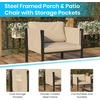 image:imageFlash Furniture Lea IndoorOutdoor Patio Chair with Cushions  Modern Steel Framed Chair with Storage Pockets Black with Beige CushionsLight Gray