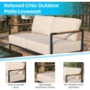 image:imageFlash Furniture Lea IndoorOutdoor Patio Loveseat with CushionsModern Aluminum Framed Loveseat with Teak Accent Arms Black with Beige Cushions
