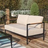 image:imageFlash Furniture Lea IndoorOutdoor Patio Loveseat with CushionsModern Aluminum Framed Loveseat with Teak Accent Arms Black with Beige Cushions