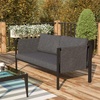 image:imageFlash Furniture Lea IndoorOutdoor Sectional with Cushions  Modern Steel Framed Chair with Dual Storage Pockets Black with Beige CushionsCharcoal
