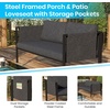image:imageFlash Furniture Lea IndoorOutdoor Sectional with Cushions  Modern Steel Framed Chair with Dual Storage Pockets Black with Beige CushionsCharcoal