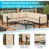 image:imageFlash Furniture Lea IndoorOutdoor Sectional with Cushions  Modern Steel Framed Chair with Dual Storage Pockets Black with Beige CushionsLight Gray