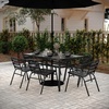 image:imageFlash Furniture Lila Commercial 7Piece Outdoor Dining Set Tempered Glass Patio Table with Umbrella Hole 6 Triple Slat Chairs 60 Black