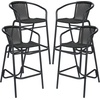 image:imageFlash Furniture Lila Commercial Grade Rattan IndoorOutdoor Commercial Restaurant Barstool  Rattan Seat and Back  Footrest  GrayBlack