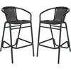 image:imageFlash Furniture Lila Commercial Grade Rattan IndoorOutdoor Commercial Restaurant Barstool  Rattan Seat and Back  Footrest  GrayBlack