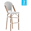 image:imageFlash Furniture Lourdes Commercial Grade Bistro Bar Height Stool Stackable IndoorOutdoor Dining Stool 30 High WhiteGray and Bamboo Finish Set of 2White  GrayNatural Frame