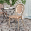 image:imageFlash Furniture Lourdes IndoorOutdoor Commercial Thonet French Bistro Stack Chair  NATWhite PE Rattan Back and Seat  Light Natural Bamboo Print Metal Frame  2 PKNatural  WhiteLight Natural Frame
