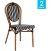 image:imageFlash Furniture Lourdes IndoorOutdoor Commercial Thonet French Bistro Stack Chair  NATWhite PE Rattan Back and Seat  Light Natural Bamboo Print Metal Frame  2 PKBlack  WhiteNatural Frame