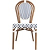 image:imageFlash Furniture Lourdes IndoorOutdoor Commercial Thonet French Bistro Stack Chair  NATWhite PE Rattan Back and Seat  Light Natural Bamboo Print Metal Frame  2 PKWhite  NavyNatural Frame