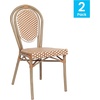 image:imageFlash Furniture Lourdes IndoorOutdoor Commercial Thonet French Bistro Stack Chair  NATWhite PE Rattan Back and Seat  Light Natural Bamboo Print Metal Frame  2 PKNatural  WhiteLight Natural Frame