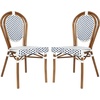 image:imageFlash Furniture Lourdes IndoorOutdoor Commercial Thonet French Bistro Stack Chair  NATWhite PE Rattan Back and Seat  Light Natural Bamboo Print Metal Frame  2 PKWhite  NavyNatural Frame