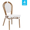 image:imageFlash Furniture Lourdes IndoorOutdoor Commercial Thonet French Bistro Stack Chair  NATWhite PE Rattan Back and Seat  Light Natural Bamboo Print Metal Frame  2 PKWhite  GrayNatural Frame