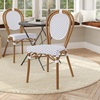 image:imageFlash Furniture Lourdes IndoorOutdoor Commercial Thonet French Bistro Stack Chair  NATWhite PE Rattan Back and Seat  Light Natural Bamboo Print Metal Frame  2 PKWhite  GrayNatural Frame