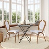 image:imageFlash Furniture Lourdes IndoorOutdoor Commercial Thonet French Bistro Stack Chair  NATWhite PE Rattan Back and Seat  Light Natural Bamboo Print Metal Frame  2 PKWhite  GrayNatural Frame