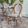 image:imageFlash Furniture Lourdes IndoorOutdoor Commercial Thonet French Bistro Stack Chair  NATWhite PE Rattan Back and Seat  Light Natural Bamboo Print Metal Frame  2 PKWhite  NavyNatural Frame