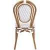 image:imageFlash Furniture Lourdes IndoorOutdoor Commercial Thonet French Bistro Stack Chair  NATWhite PE Rattan Back and Seat  Light Natural Bamboo Print Metal Frame  2 PKWhite  GrayNatural Frame