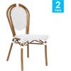 image:imageFlash Furniture Lourdes IndoorOutdoor Commercial Thonet French Bistro Stack Chair  NATWhite PE Rattan Back and Seat  Light Natural Bamboo Print Metal Frame  2 PKWhite  GrayNatural Frame