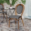 image:imageFlash Furniture Lourdes IndoorOutdoor Commercial Thonet French Bistro Stack Chair  NATWhite PE Rattan Back and Seat  Light Natural Bamboo Print Metal Frame  2 PKBlack  WhiteNatural Frame